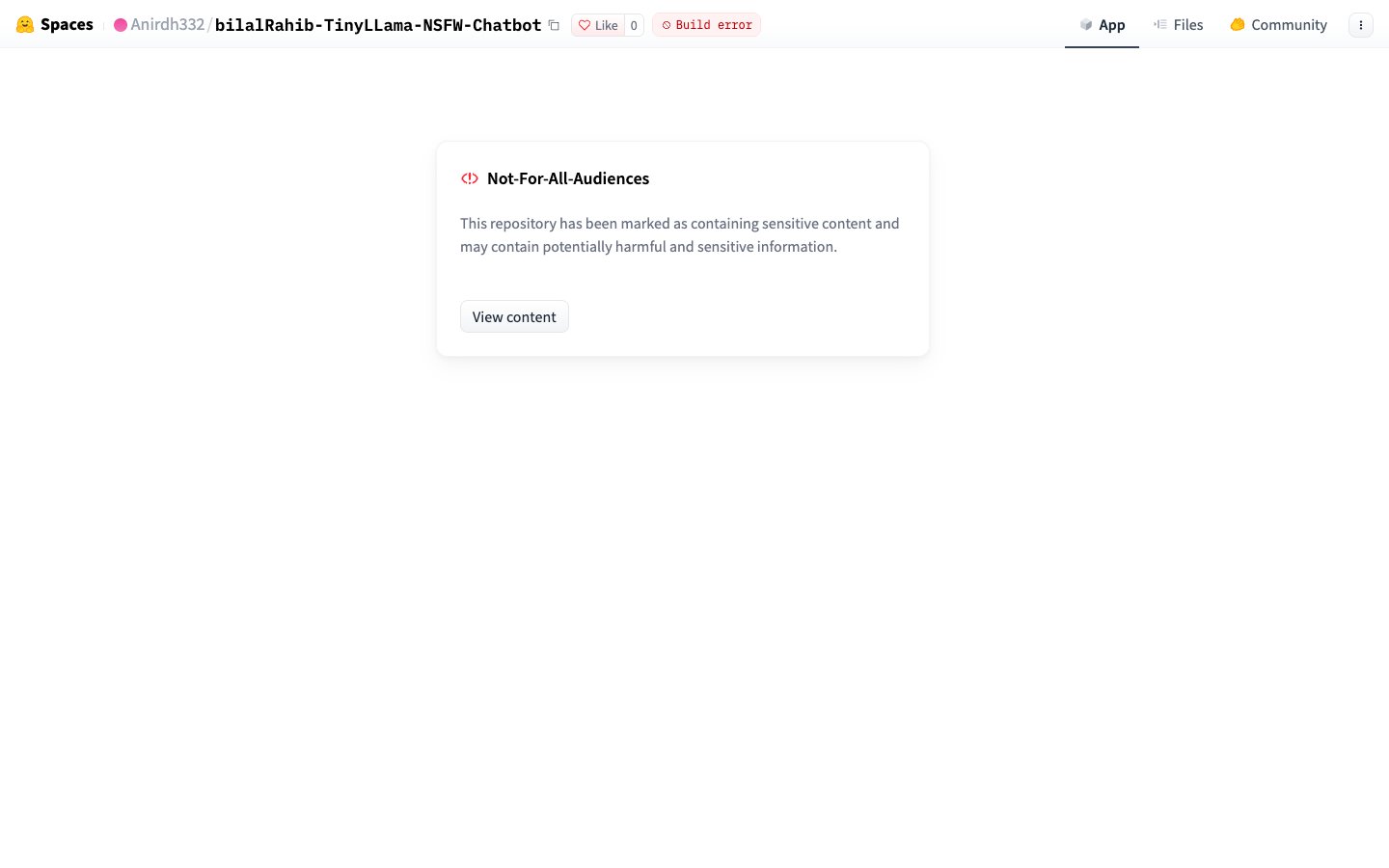 Página inicial do BilalRahib TinyLLama NSFW Chatbot em 17/09/2026