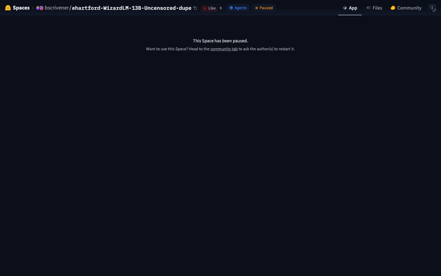 Página inicial do ehartford WizardLM 13B Uncensored dupe em 17/09/2026