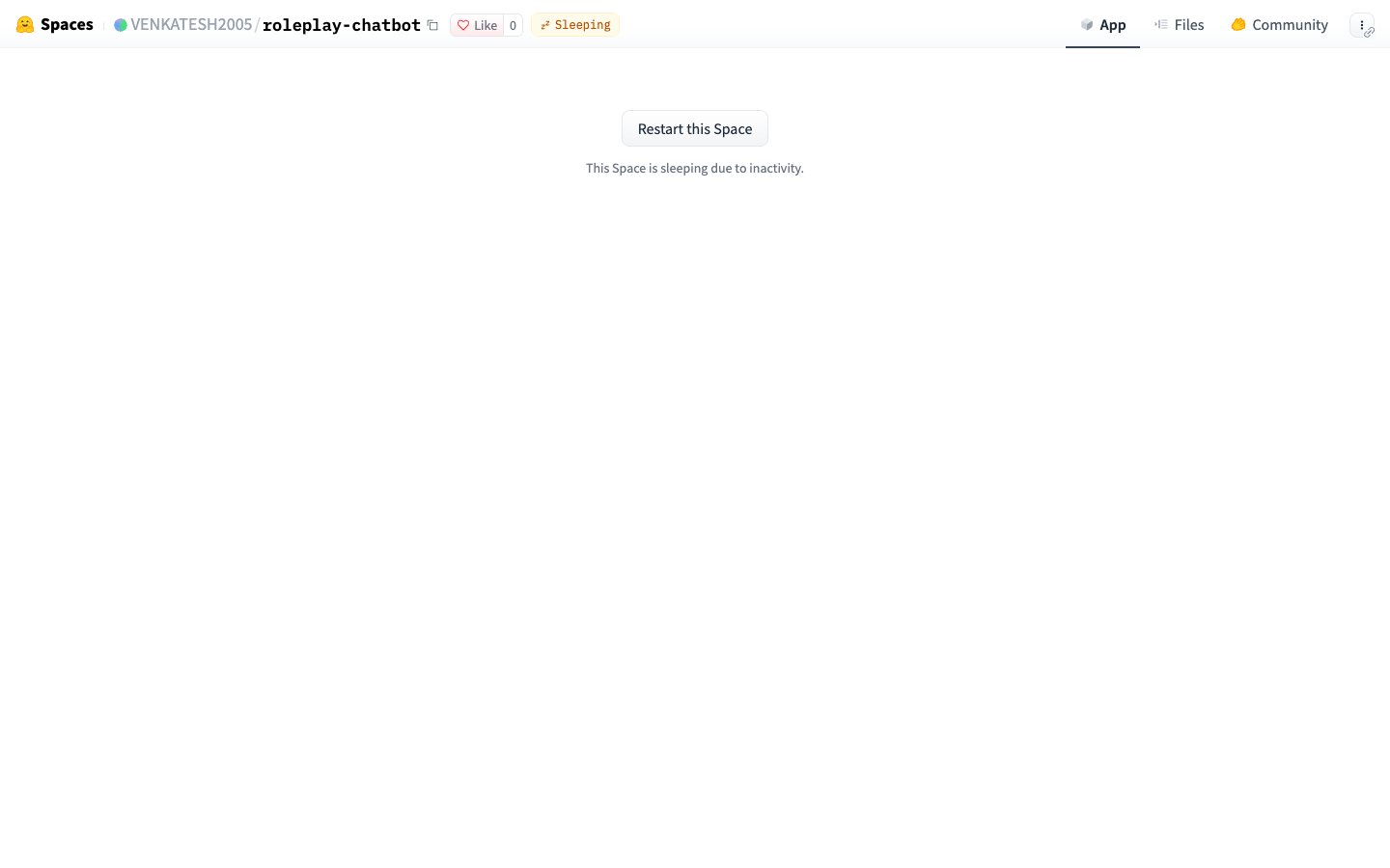 Página inicial do Roleplay Chatbot em 17/09/2026
