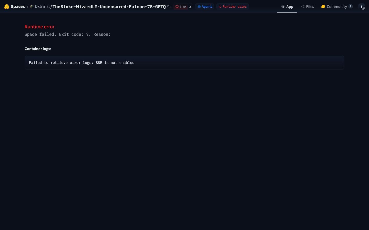 Página inicial do TheBloke WizardLM Uncensored Falcon 7B GPTQ em 17/09/2026
